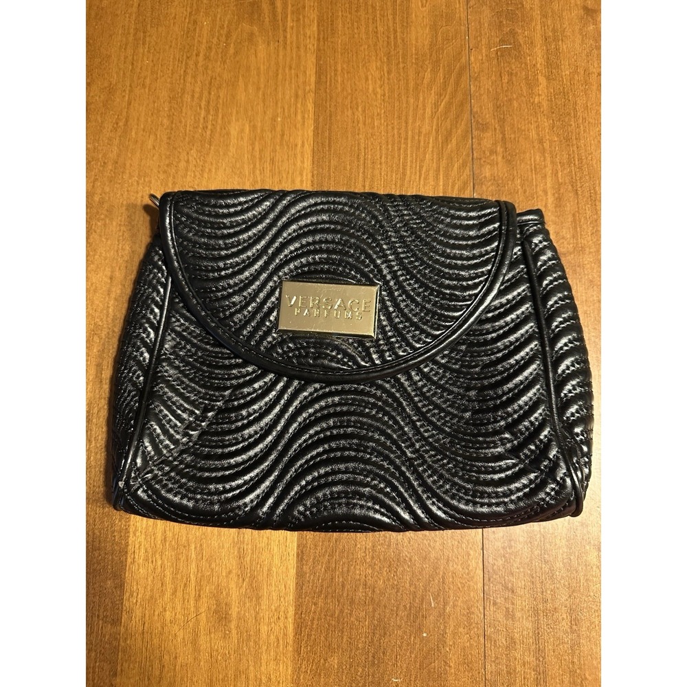 NEW Versace Parfums Black Clutch Wristlet Textured Wave Purse/Clutch Small